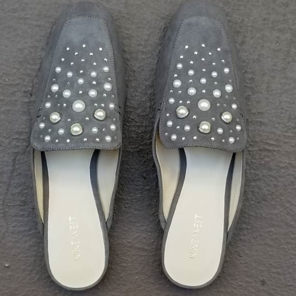 Nine West gray suede mules